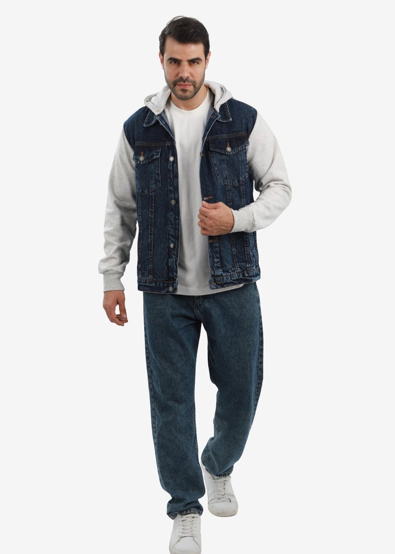 WHITE RABBIT Casual Plain Basic Long Sleeve Hooded Neck Denim Jacket - Image 4